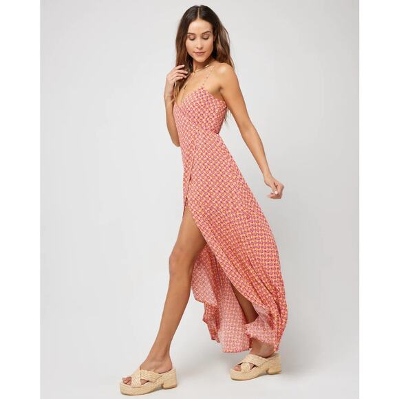 L*Space Junie Summatime Check Floral High Low Wrap Maxi Dress Size Small - Picture 3 of 7